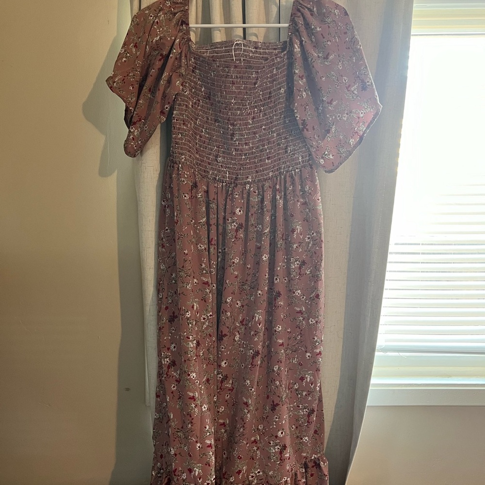Floral Puff Sleeve Dress - Mauve